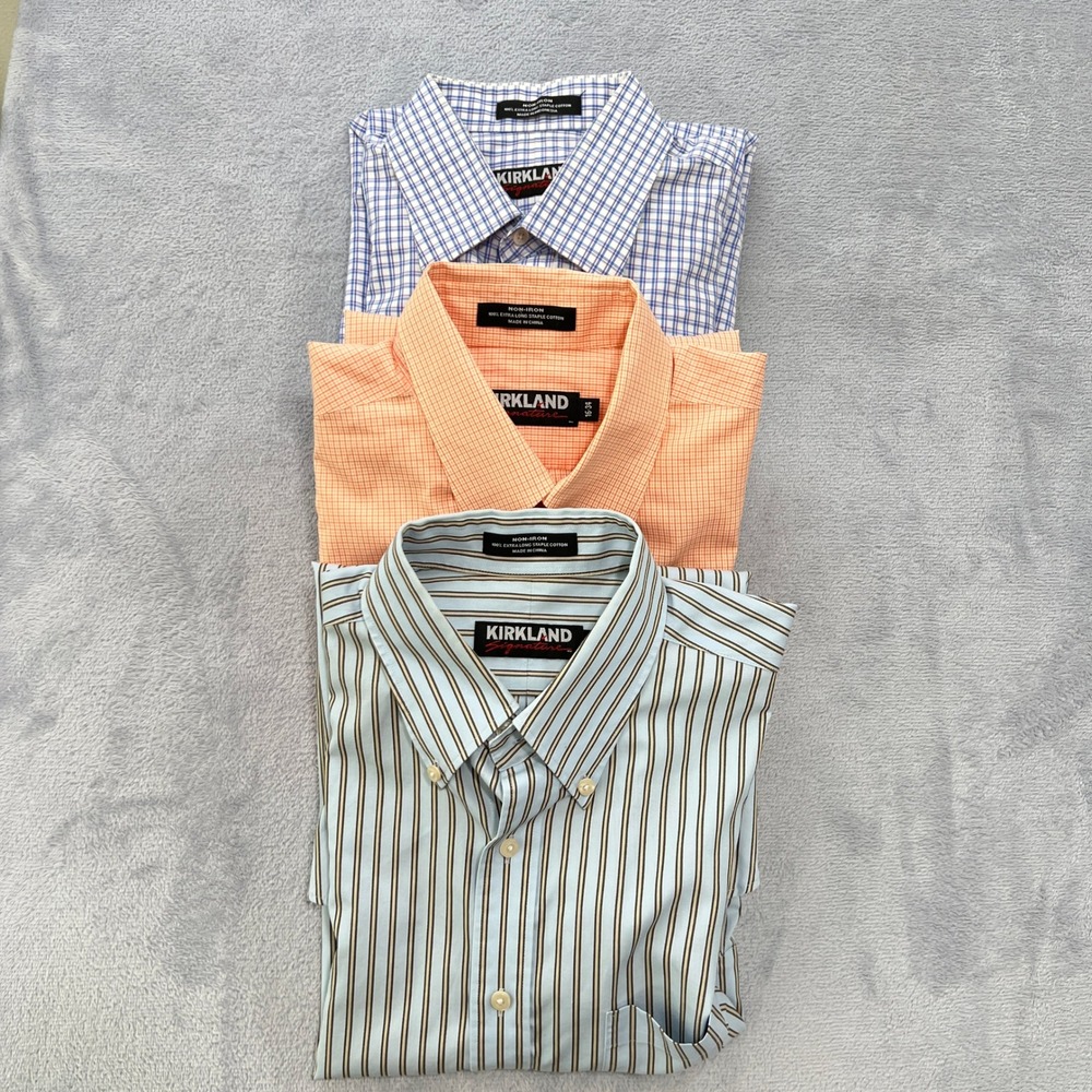 Lot of (3)‎ Kirkland Dress Shirts Non Iron Extra Long Staple Cotton Mens 16-34